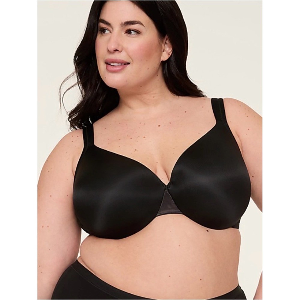 Cacique Lightly Lined Full Coverage Bra Black 46C Underwire Microfiber